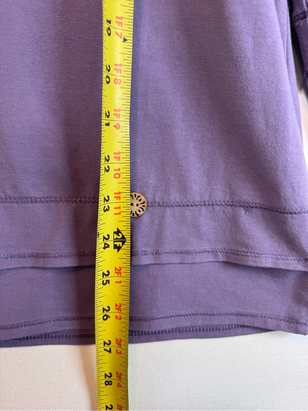 Lulu‎ B 3/4 Sleeve Top cotton spandex wood buttons layered hem size small purple - Picture 4 of 8